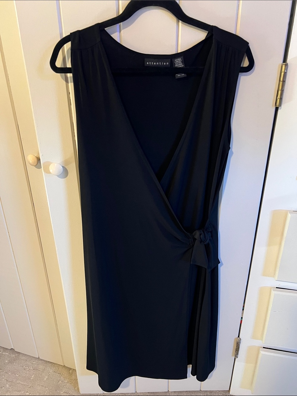 attention Black Sleeveless Faux-Wrap Midi Dress with Side Knot